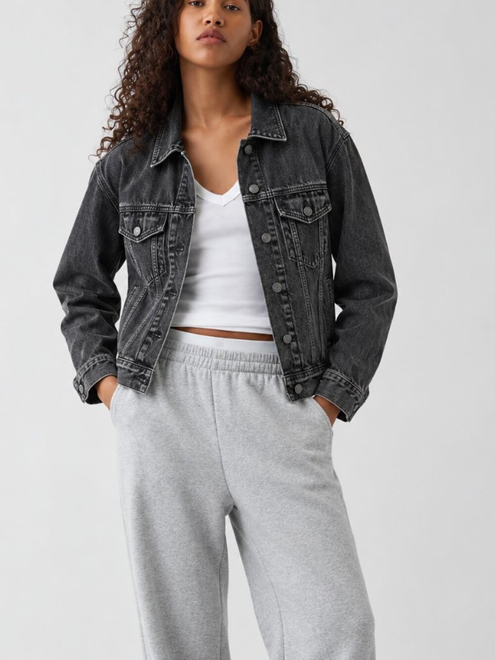 Gap Icon Black Charcoal Denim Jacket Sz XS